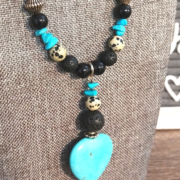 Southwest black & turquoise necklace jasper glass metals artisan custom NEW - Picture 5 of 9